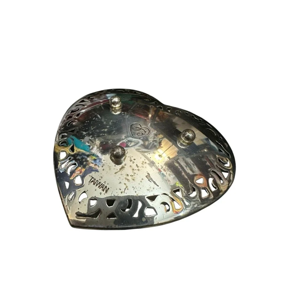 Brighton Lacie Daisy Heart Silver , Crystal & Enamel 3 Place Ring Holder